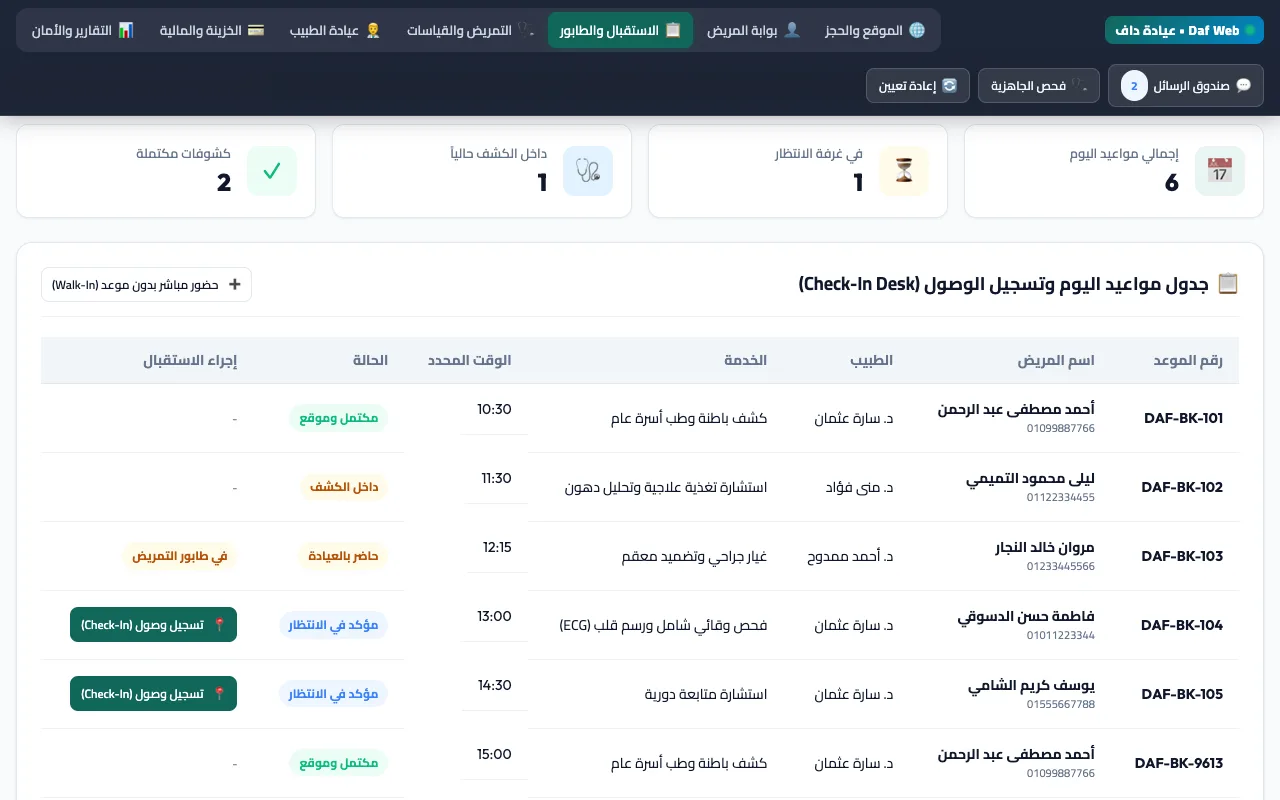 شاشة الاستقبال وطابور الانتظار في السيستم